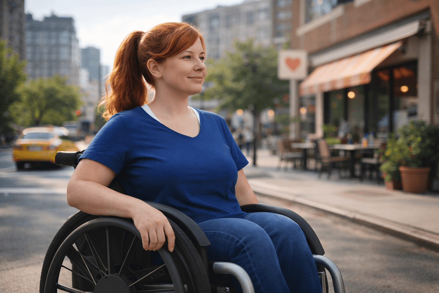 Giada, persona con disabilità motoria (immagine A.I.)